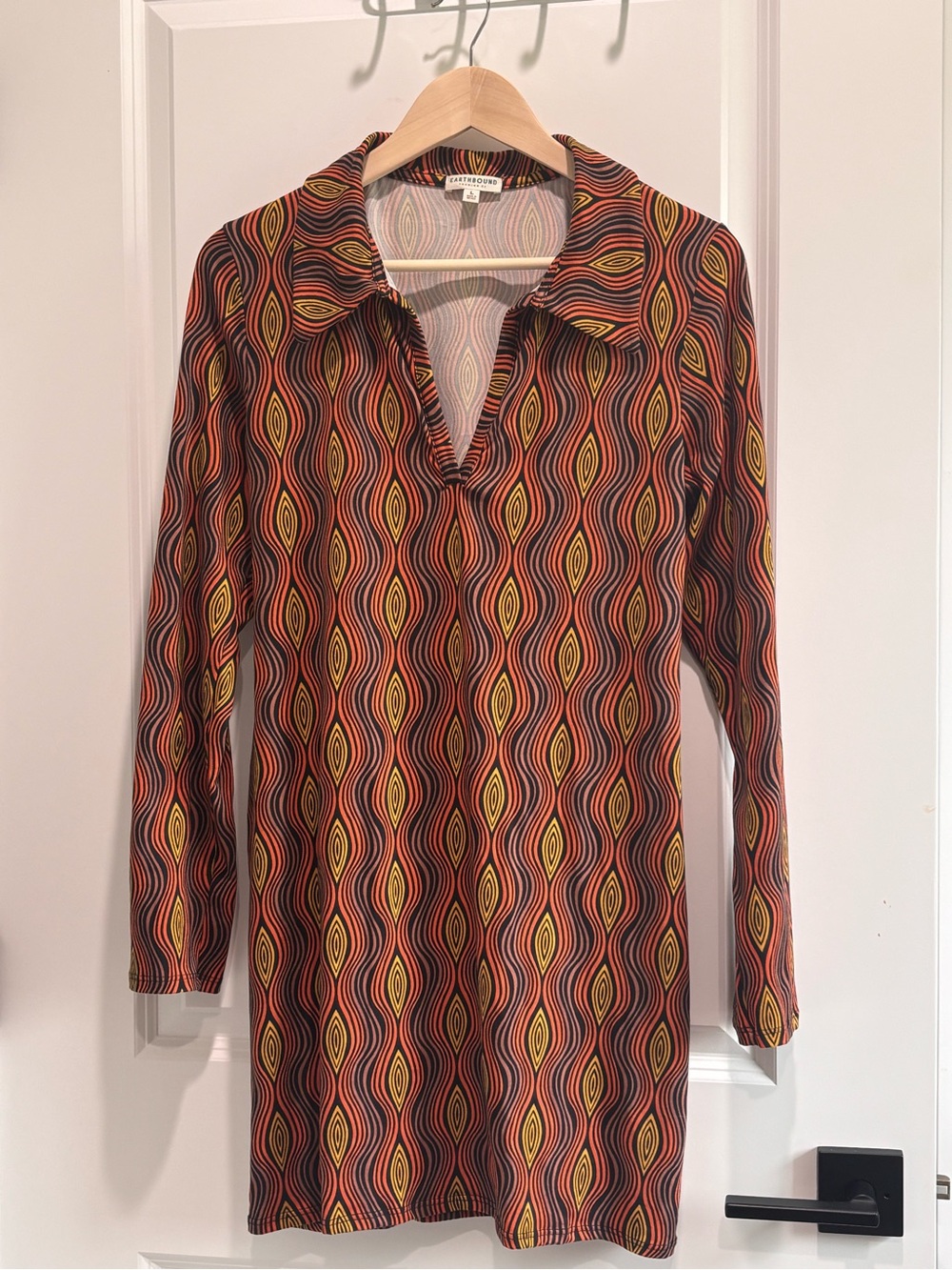 EARTHBOUND Orange, Black & Yellow Wave Print Tunic